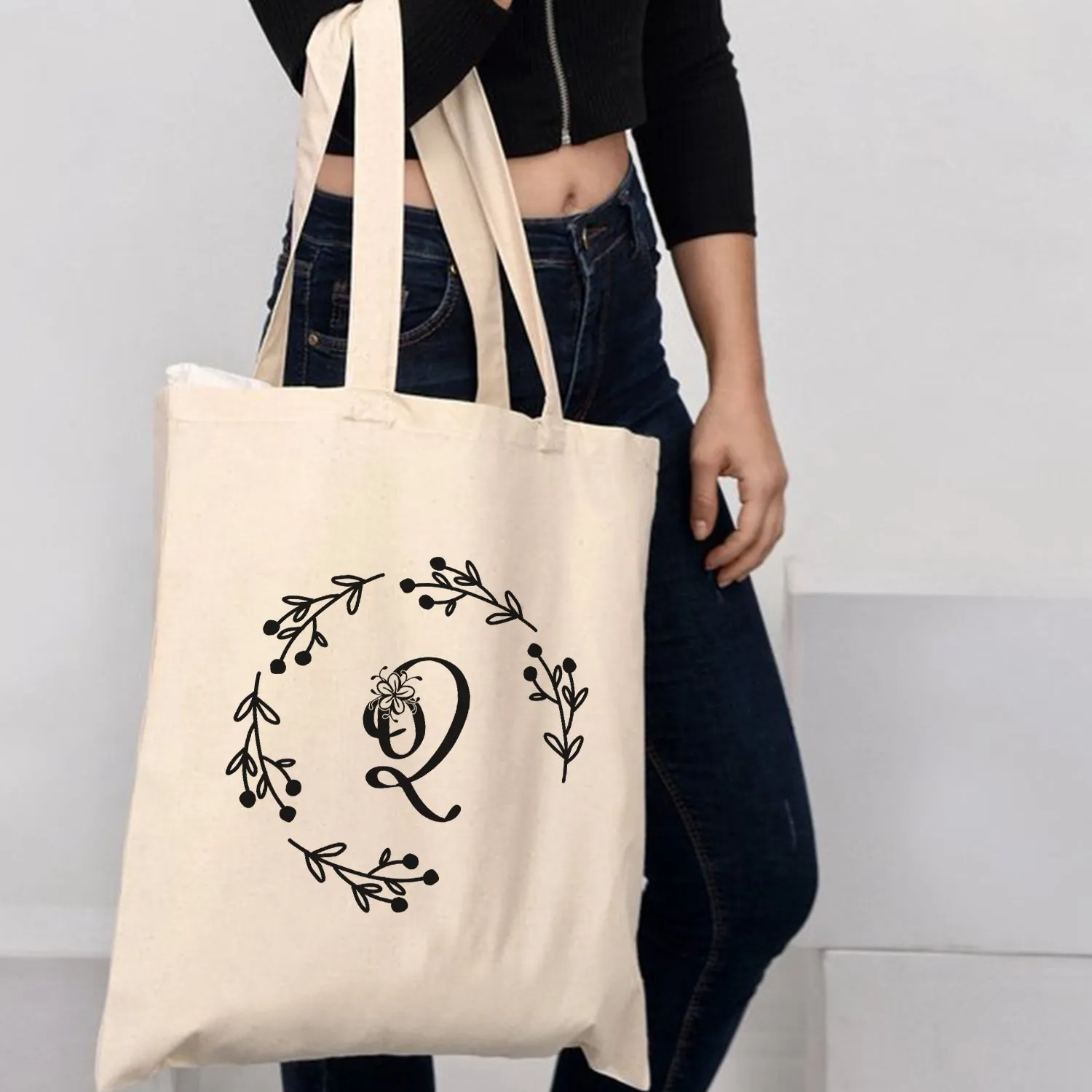 ''Q'' Letter Initial Canvas Tote Bag - Initials Bags