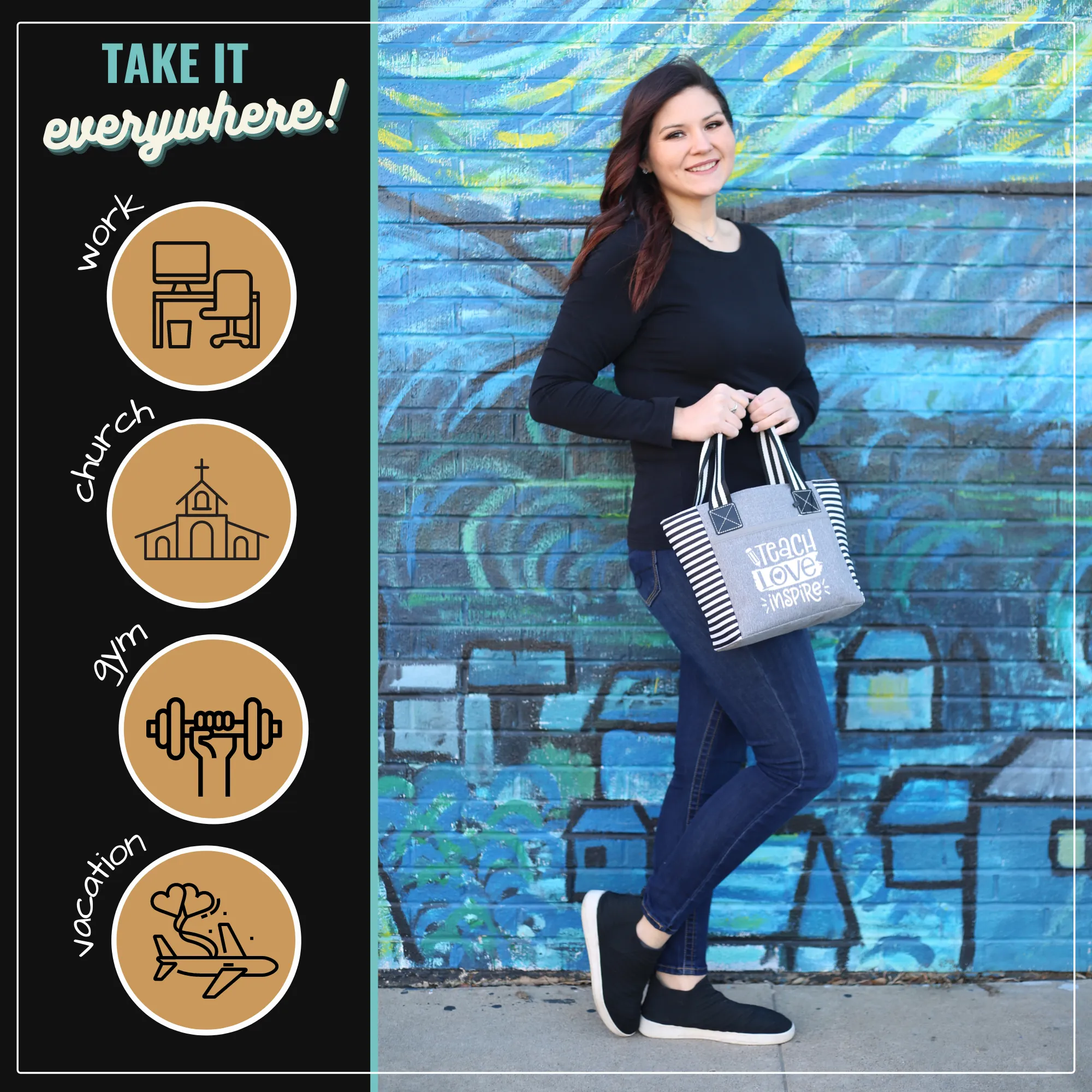 Teach Love Kaylee Gray Tote Bag for Teachers