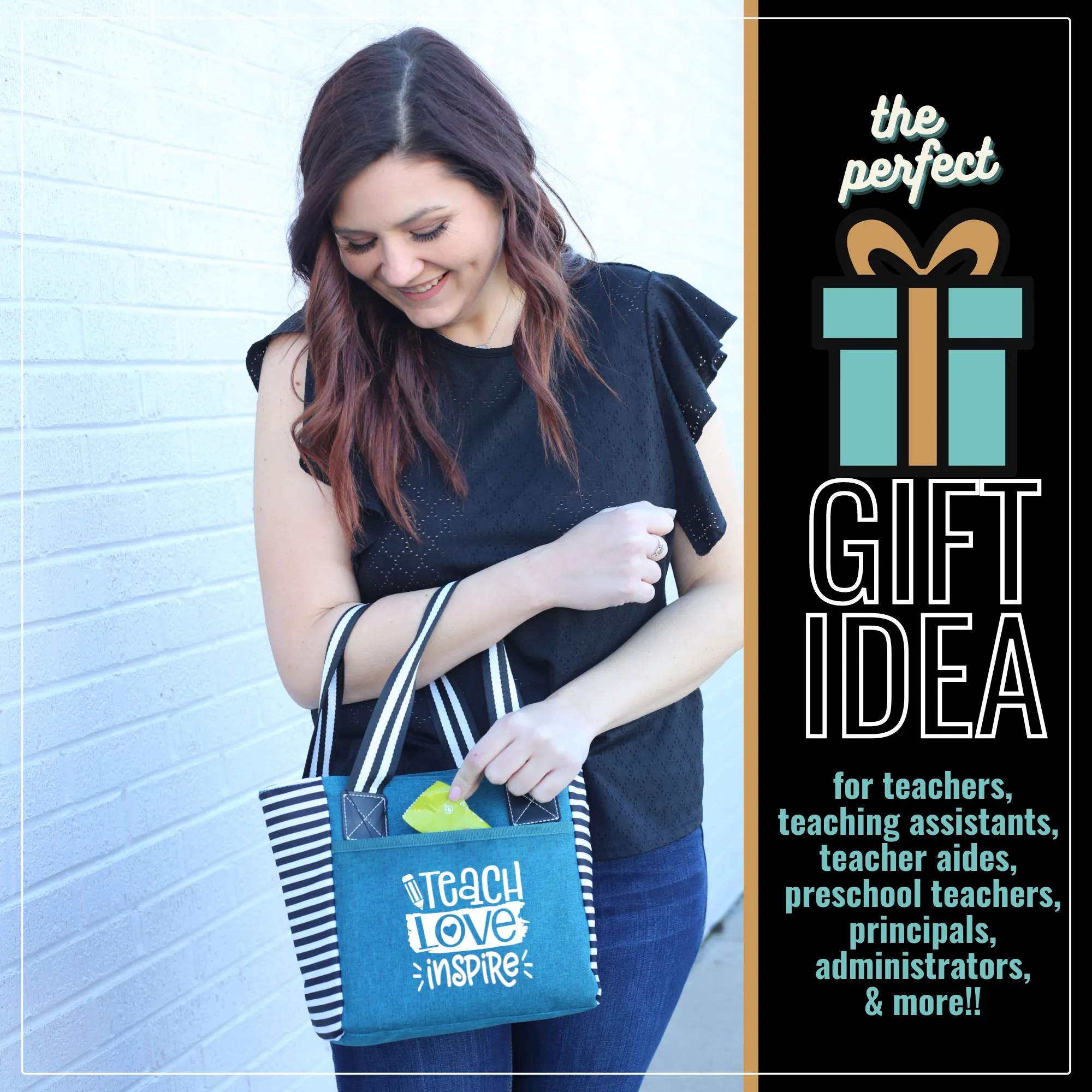 Teach Love Kaylee Teal Tote Bag for Teachers