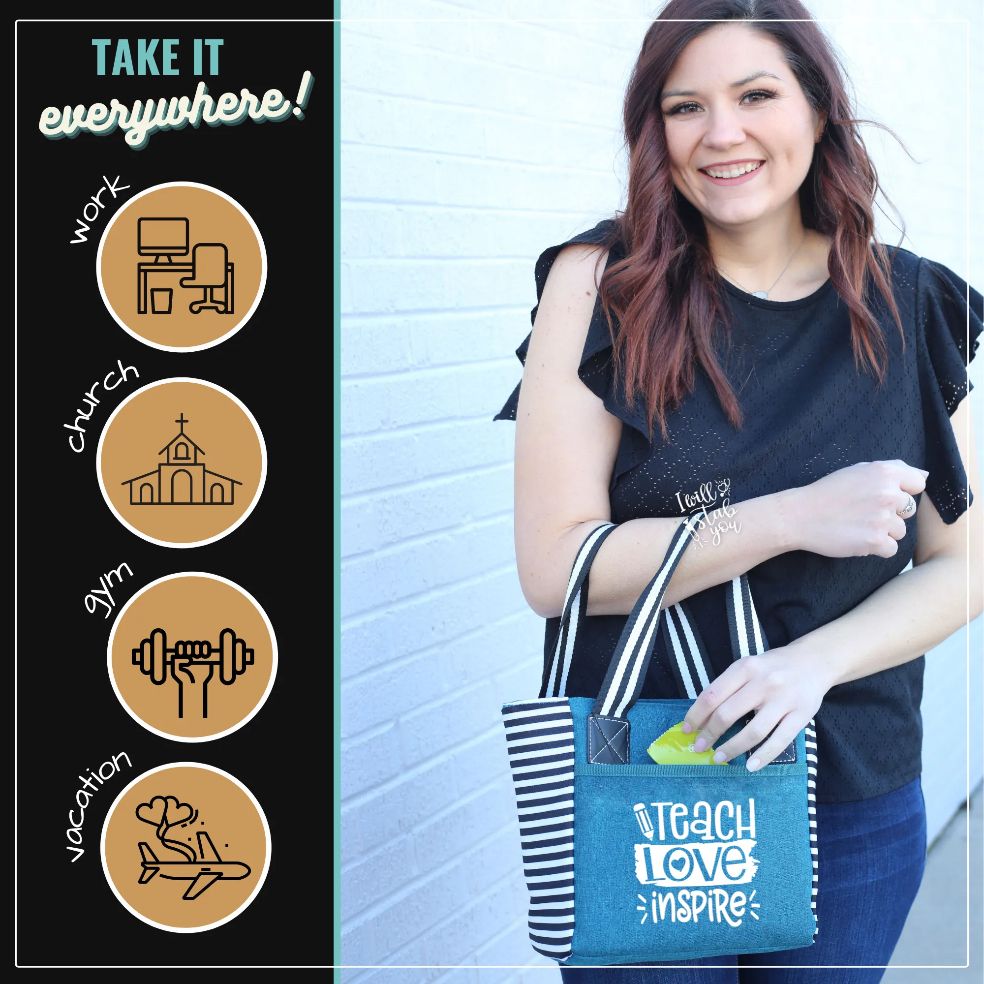 Teach Love Kaylee Teal Tote Bag for Teachers