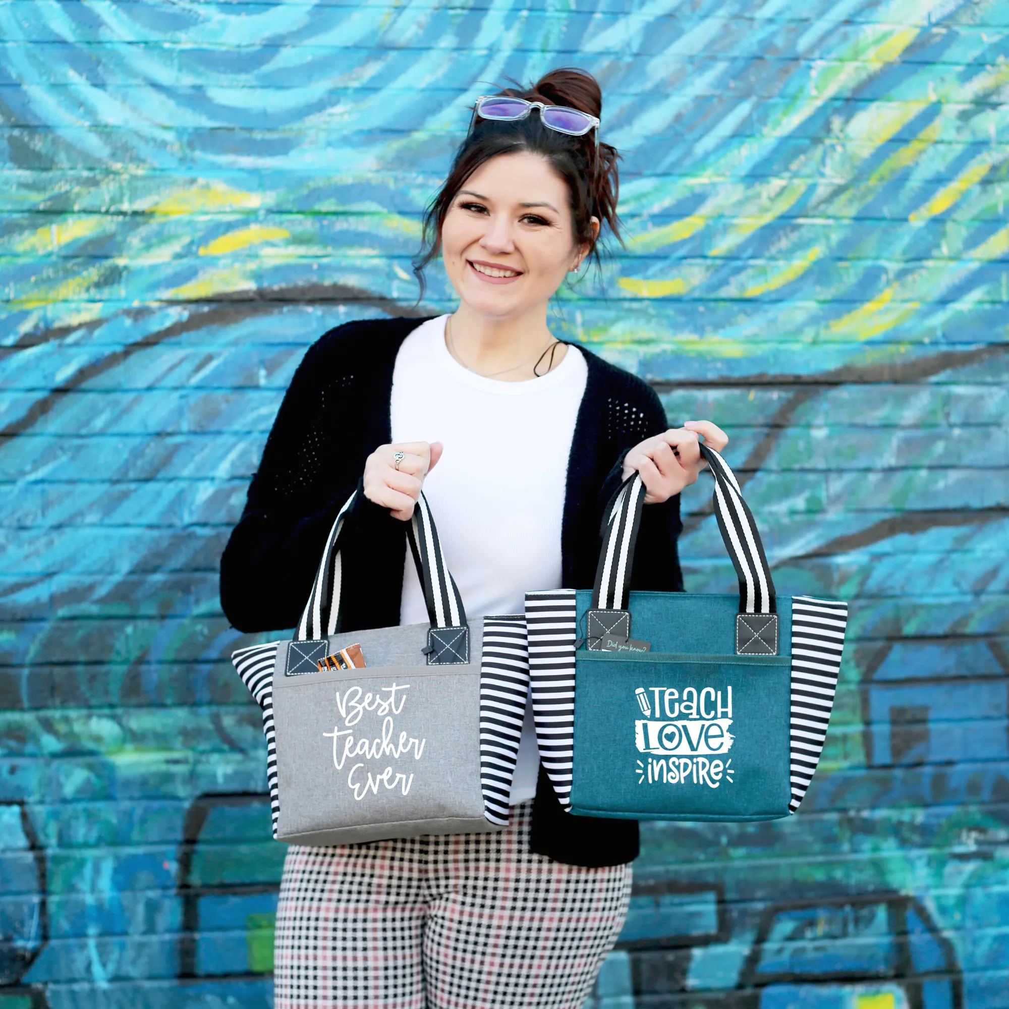 Teach Love Kaylee Teal Tote Bag for Teachers