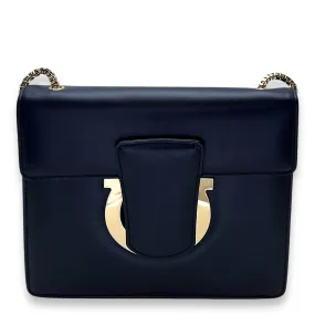Thalia Flap Blue Crossbody Bag in Calfskin, Gold hardware