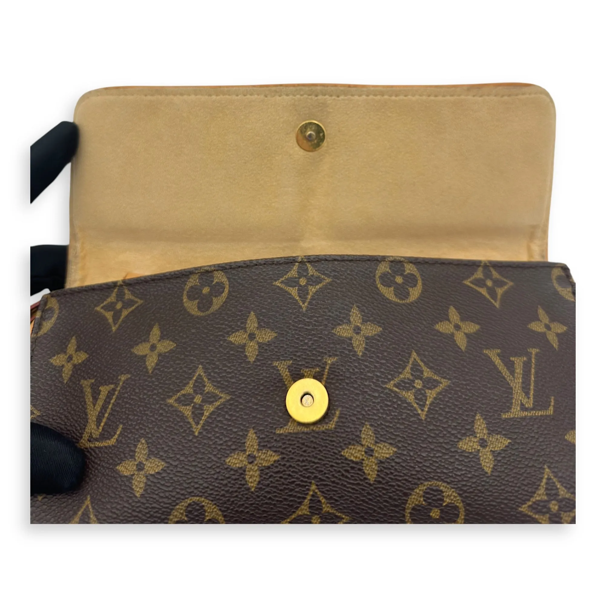 Twin Pochette Brown Crossbody Bag in Monogram Coated Canvas, Gold hardware
