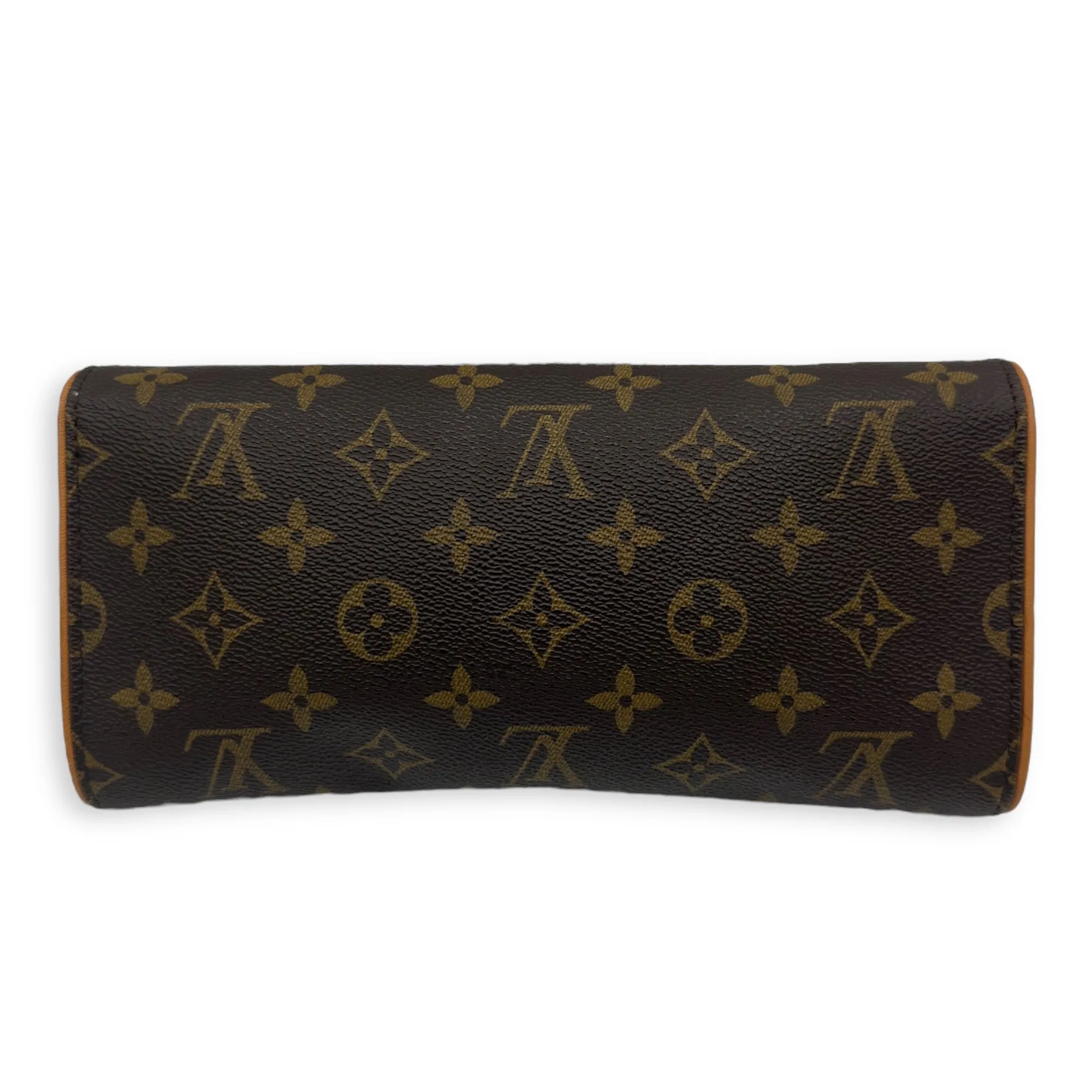 Twin Pochette Brown Crossbody Bag in Monogram Coated Canvas, Gold hardware