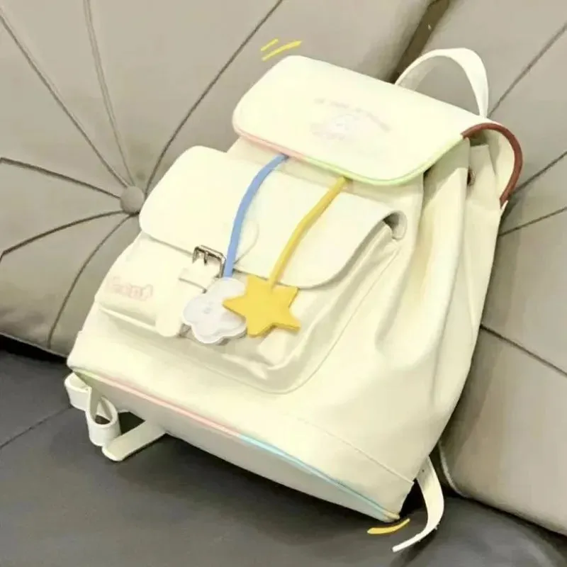 UAKISS  -   Cute Womens Backpack Leather White Small Students Aesthetic Bags Korean Designer New Fashion Youth Female Casual Backpacks