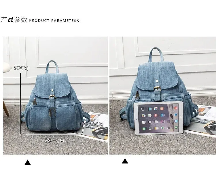 UAKISS  -  Denim Backpack Women's Leisure Travel Outing Shoulder Bag Large capacity Fashion Female Schoolbags Suitable For Girls Daypack