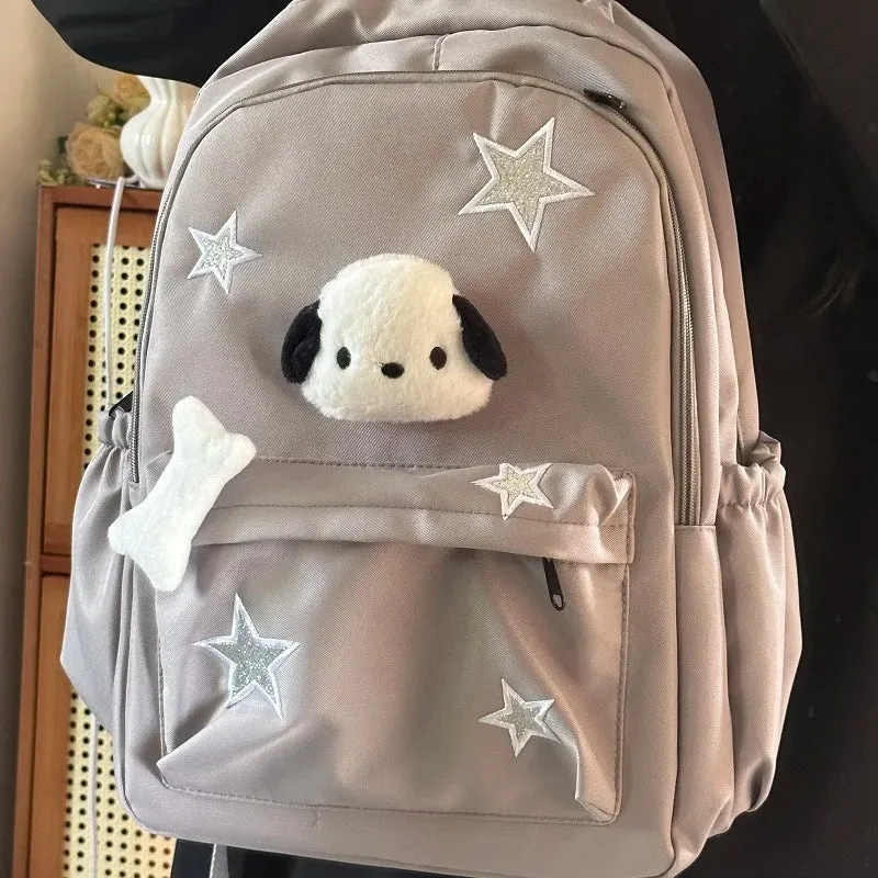 Uakiss Girls Star Y2k Backpack Korean Fashion Casual Cute Dog School Bag Latge Capcity Grey Waterproof Nylon Travel Bags Children Bag