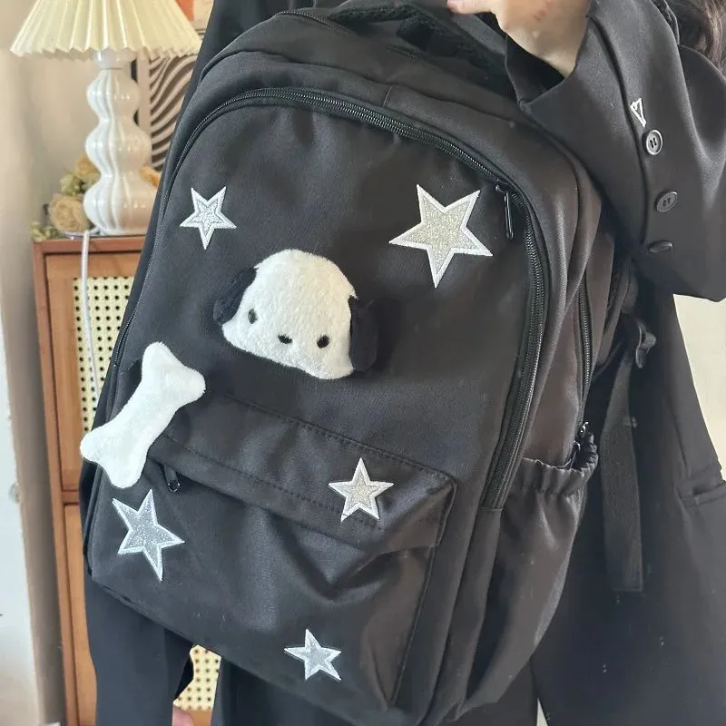 Uakiss Girls Star Y2k Backpack Korean Fashion Casual Cute Dog School Bag Latge Capcity Grey Waterproof Nylon Travel Bags Children Bag
