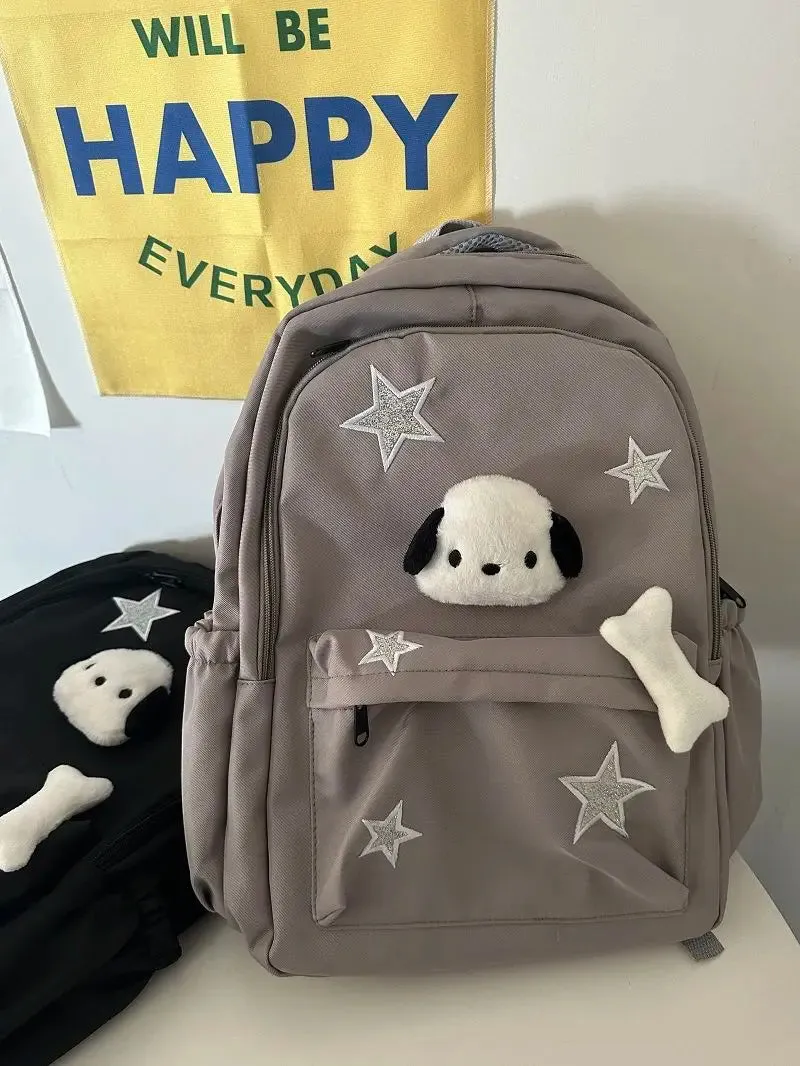 Uakiss Girls Star Y2k Backpack Korean Fashion Casual Cute Dog School Bag Latge Capcity Grey Waterproof Nylon Travel Bags Children Bag