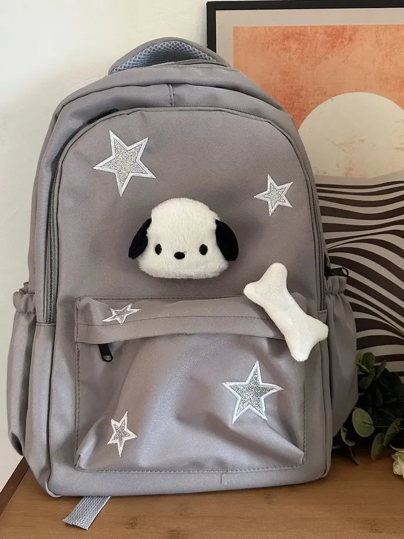 Uakiss Girls Star Y2k Backpack Korean Fashion Casual Cute Dog School Bag Latge Capcity Grey Waterproof Nylon Travel Bags Children Bag
